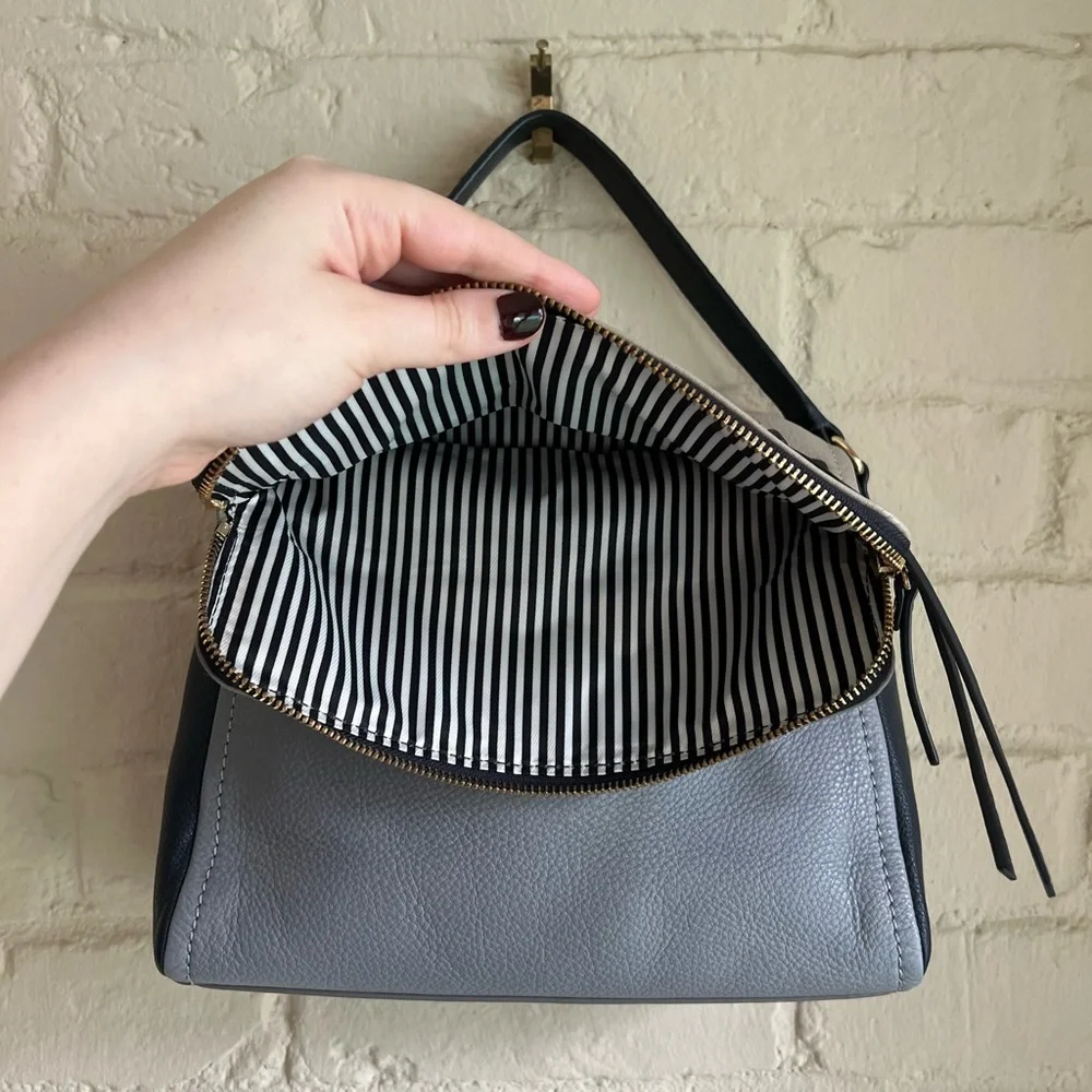 Kate Spade NWOT dark blue, light blue, & light gray boho leather handbag